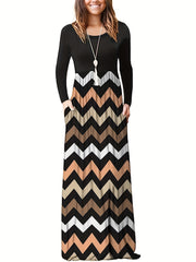 Chevron Print Maxi Dress Women's Clothing