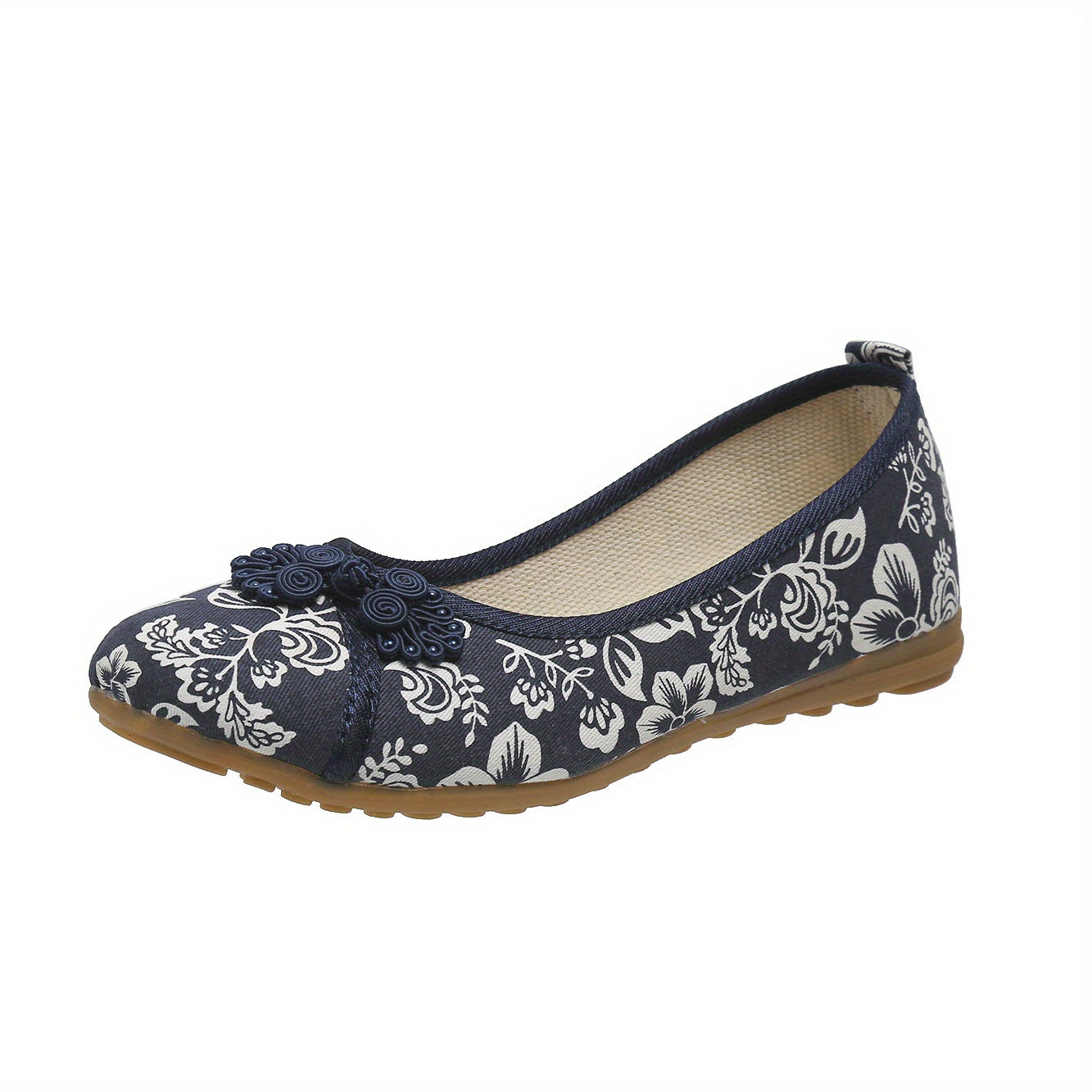 Women's Floral Printed Linen Flat Shoes Slip On Canvas Flats