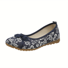 Women's Floral Printed Linen Flat Shoes Slip On Canvas Flats