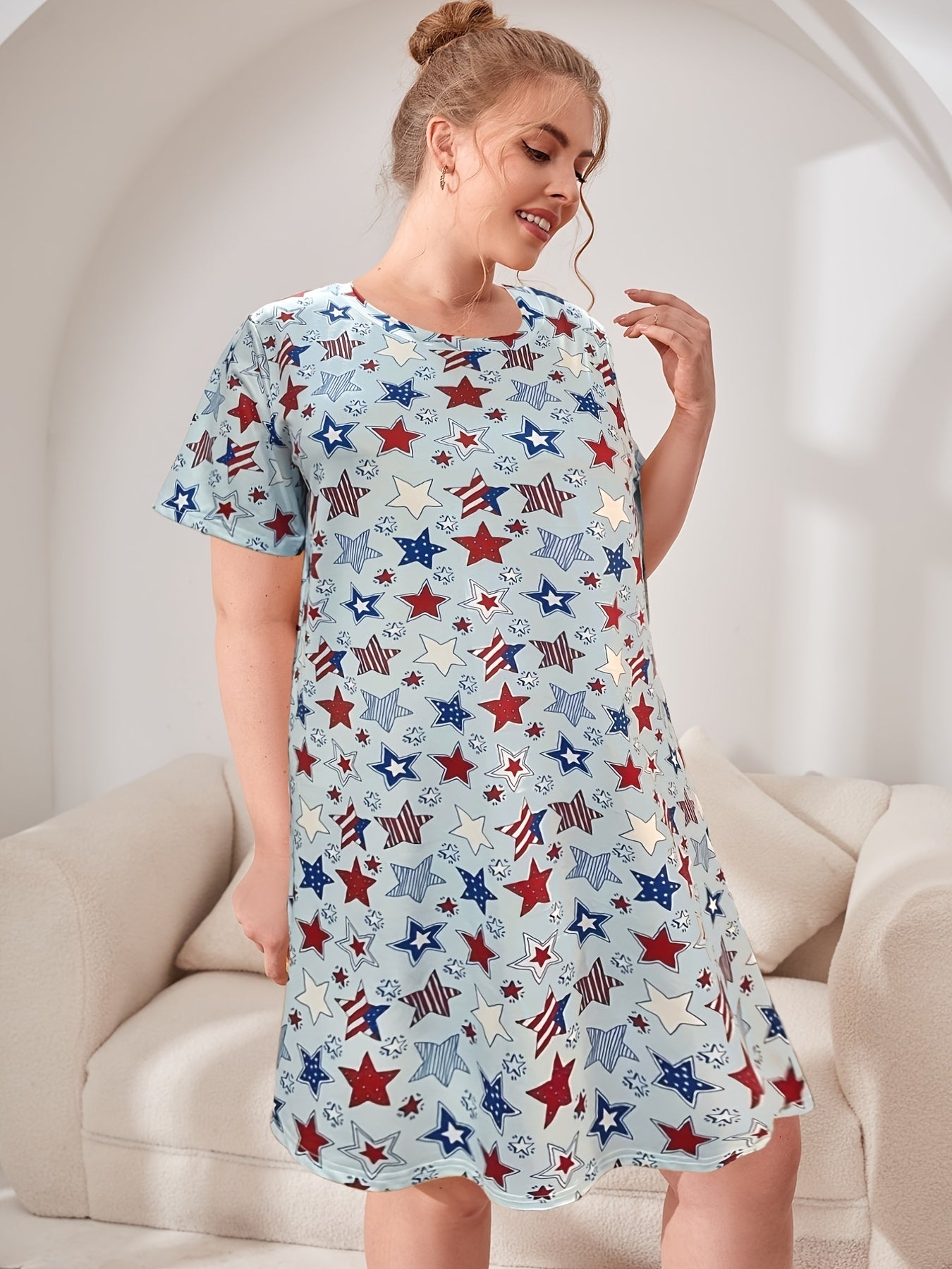 Women's Plus Flag & Star Print Independence Loungewear Dress
