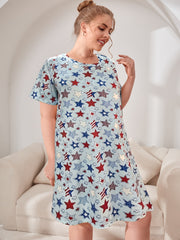 Women's Plus Flag & Star Print Independence Loungewear Dress