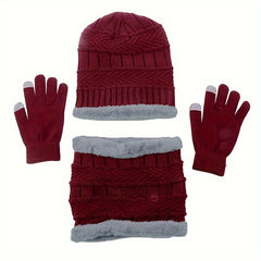 Knitted Gloves & Hat & Scarf Set - Warm Beanie Hat Neck Scarf Touch Gloves