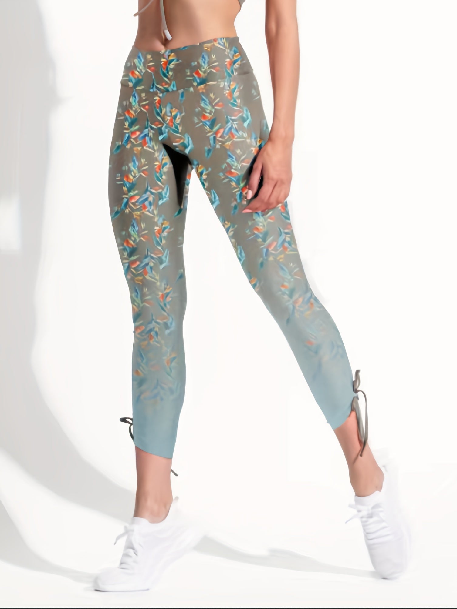 Slim Yoga Sports Bra & Floral Print Leggings Women's Activewear Set