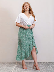 Colorblock Floral Ruffle Sleeve Dress