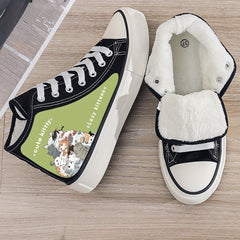 Kitten Print Plush Lined Chunky Canvas Sneakers