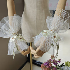 Floral Mesh Bridal Sleeve Covers with Wrist Corsage