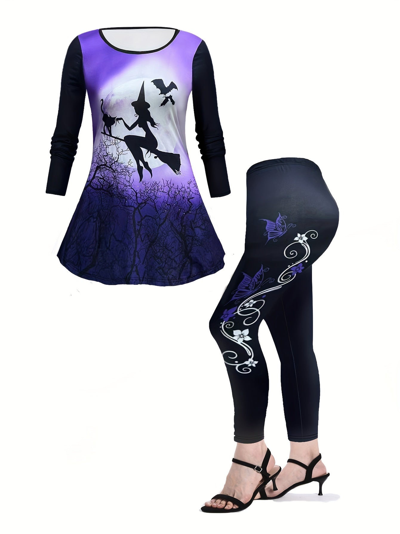 Women's Plus Floral Print Tunic Top & Leggings Outfit Set