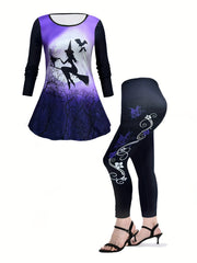 Women's Plus Floral Print Tunic Top & Leggings Outfit Set