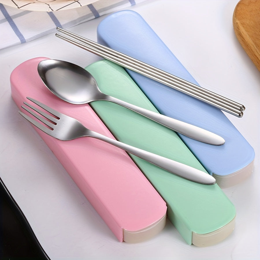 3pcs Stainless Steel Outdoor Tableware Set Spoon Fork Chopsticks