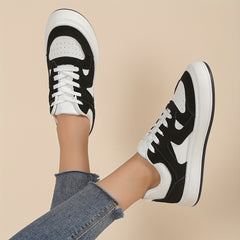 Women's Colorblock Platform Sneakers Round Toe Low Top Skate Shoes