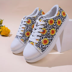 Leopard & Flower Print Lace Up Flat Shoes for Women
