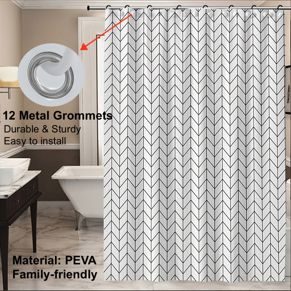 Waterproof Geometric Shower Curtain Metal Grommets Hooks Durable Polyester Bath