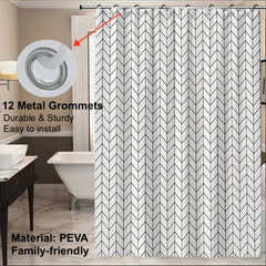 Waterproof Geometric Shower Curtain Metal Grommets Hooks Durable Polyester Bath
