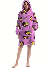 Avocado Pattern Sherpa Fleece Hooded Blanket Women's Nightgown
