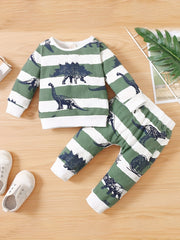 Toddler Baby 2pcs Dinosaur Pullover Sweatshirt & Pants Set