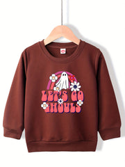 Girls' Floral Ghost Pattern Sweatshirt - Halloween Party Top