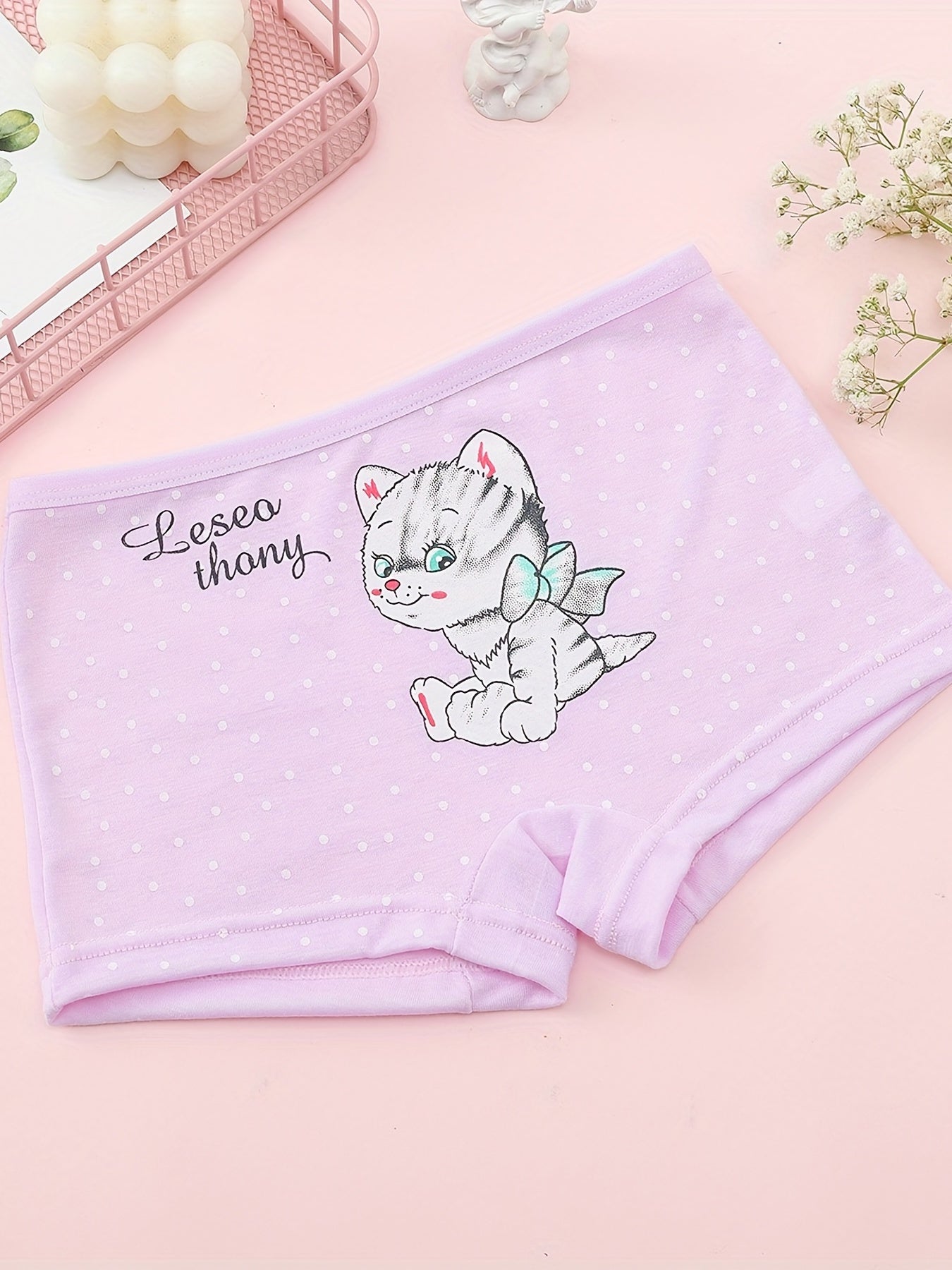 10pcs Toddler Girls Cat & Polka Dot Shortie Brief Underwear