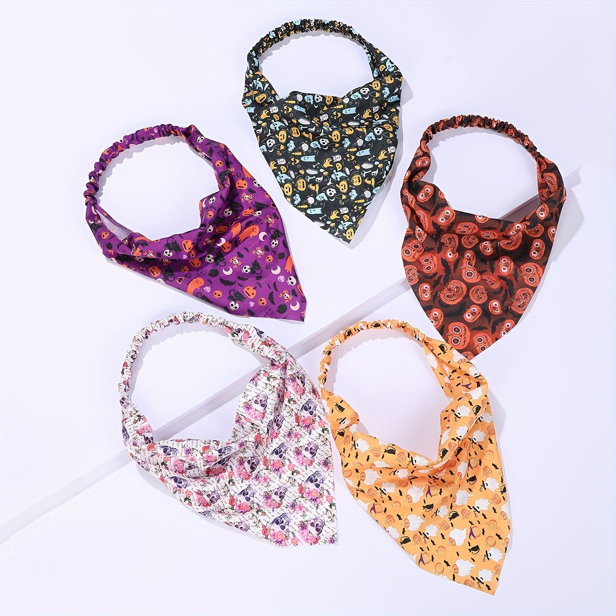 5pcs Halloween Headband Scarf Elastic Turban Skull Pumpkin Print