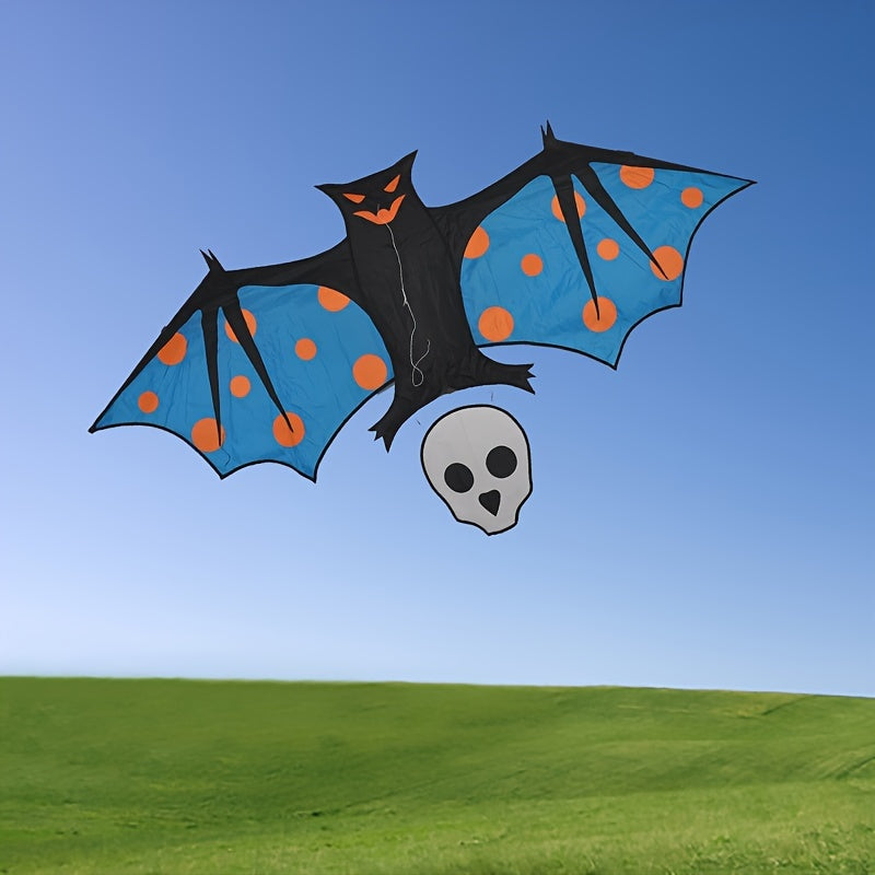 Bat Shaped Kite With Skull Tail Easy Setup Fly Family Outdoor Party Game