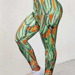 Cactus Print High Rise Skinny Sports Trousers