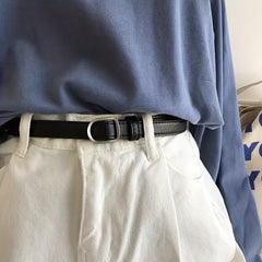 Thin Belt Hole Buckle PU Leather Solid Casual Jeans Pants Belt