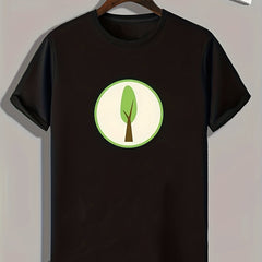 Cartoon Tree Print Men's Comfy T shirt Outdoor Summer Tee