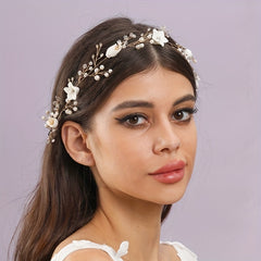Faux Pearl Flower Headband Tiara for Women Party Hair Accessory