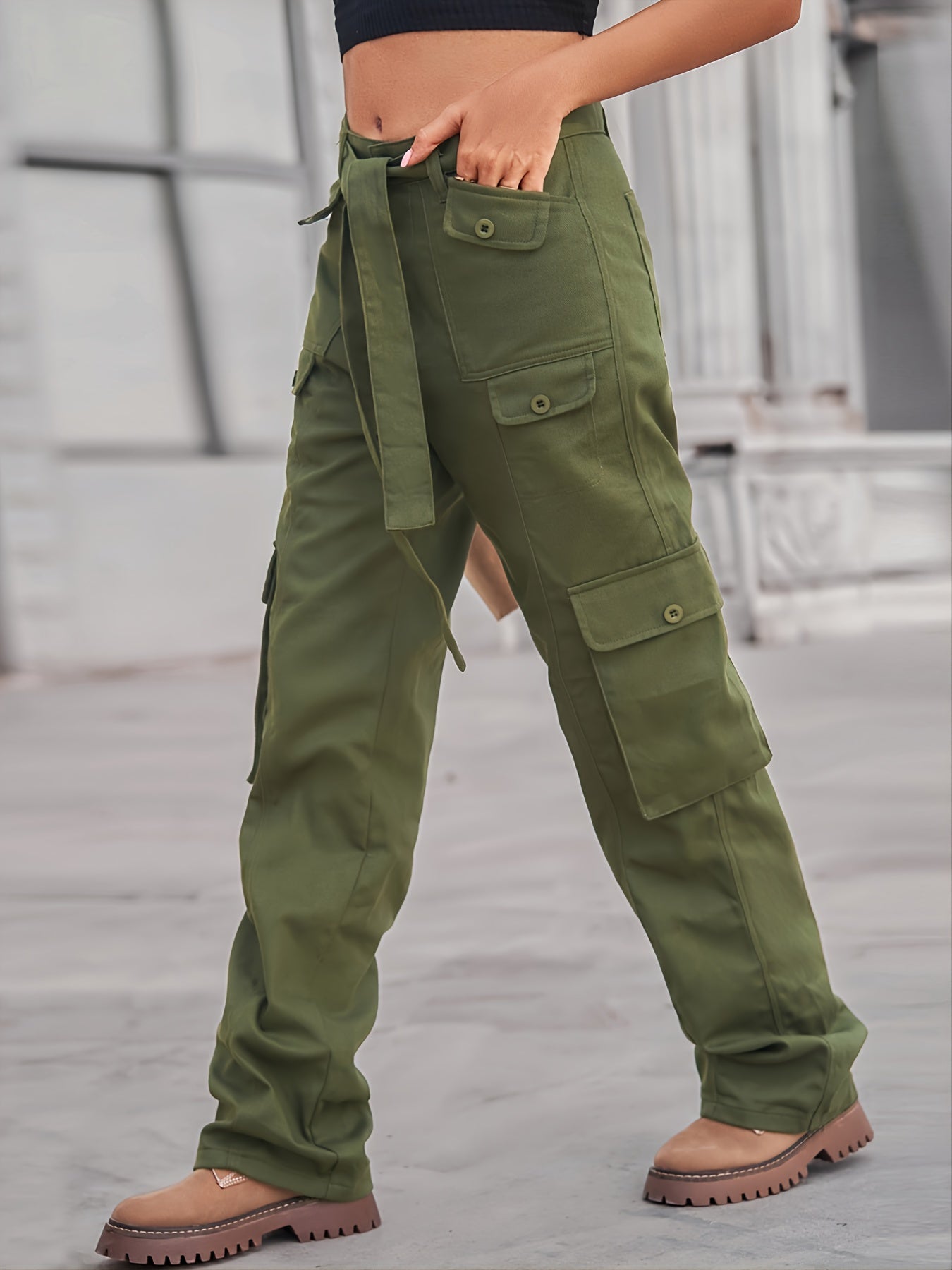 Baggy Cargo Pants Loose Fit Non Stretch With Belt Jeans