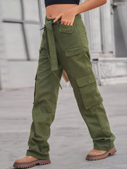 Baggy Cargo Pants Loose Fit Non Stretch With Belt Jeans