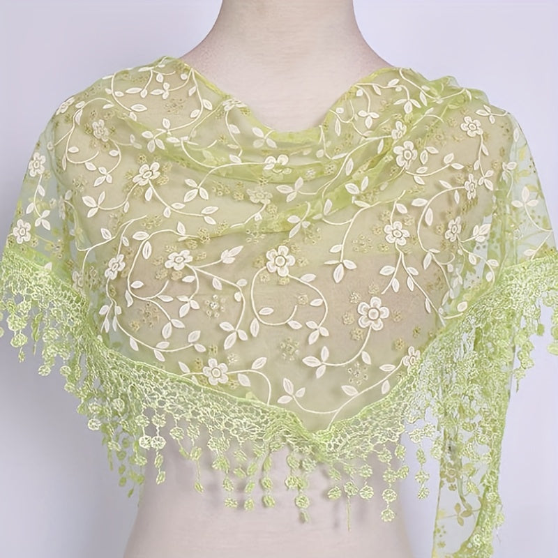 Lace Tassel Floral Scarf Embroidery Triangle Shawl Head Wrap