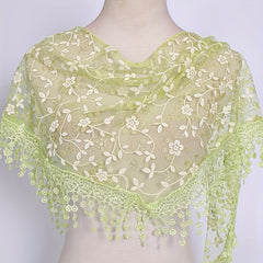 Lace Tassel Floral Scarf Embroidery Triangle Shawl Head Wrap