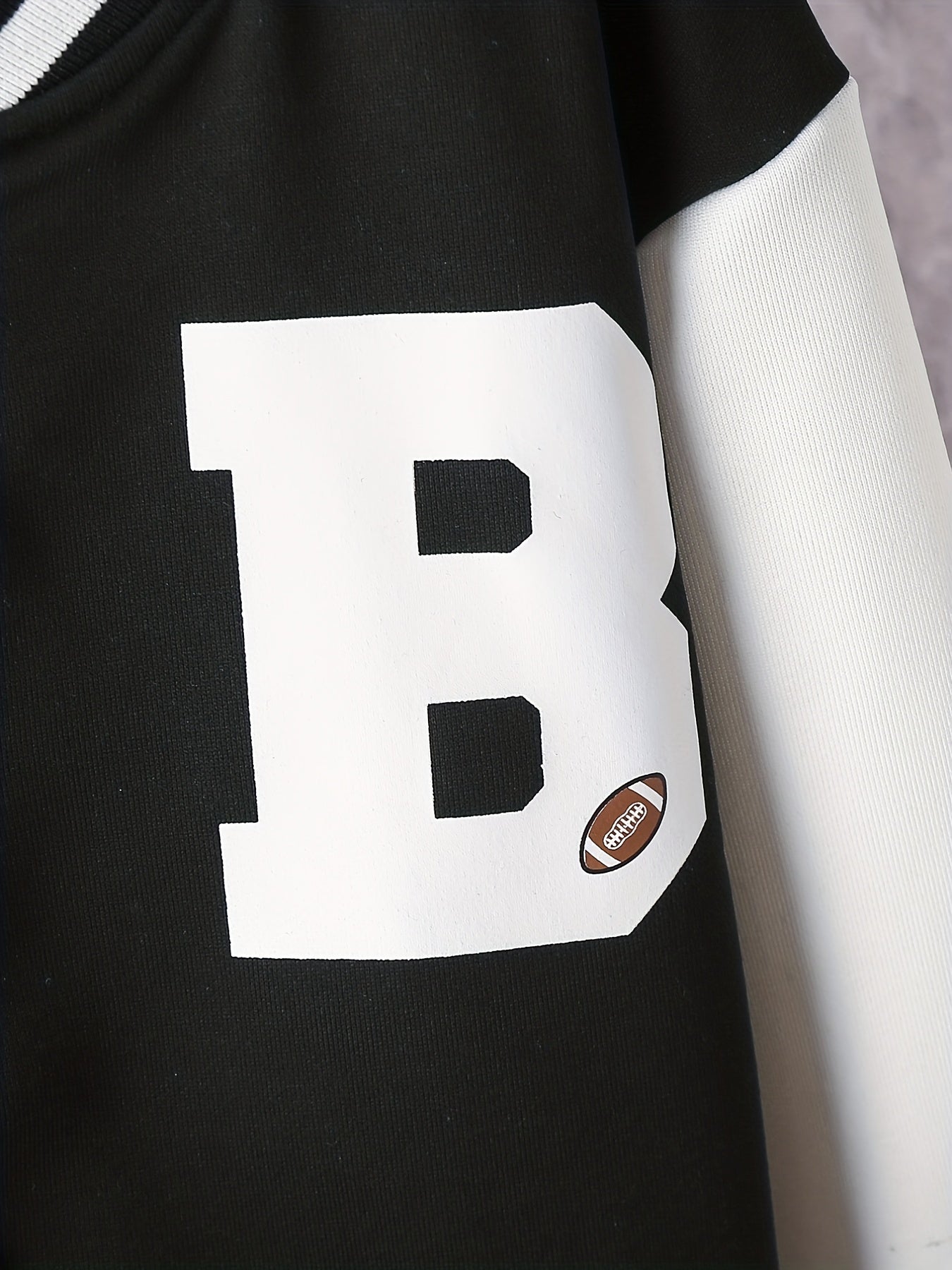 Boys Baseball Collar Varsity Jacket Block Drop Shoulder B Graphic