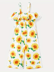 Toddler Girl Sunflower Print Flounce Slip Jumpsuit