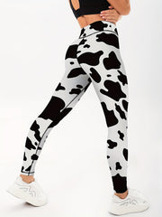 Cow Print High Waist Yoga Leggings Slim Fit Gym Sports Pants Women's Activewear