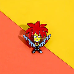 Double Horror Cartoon Character Head Brooch