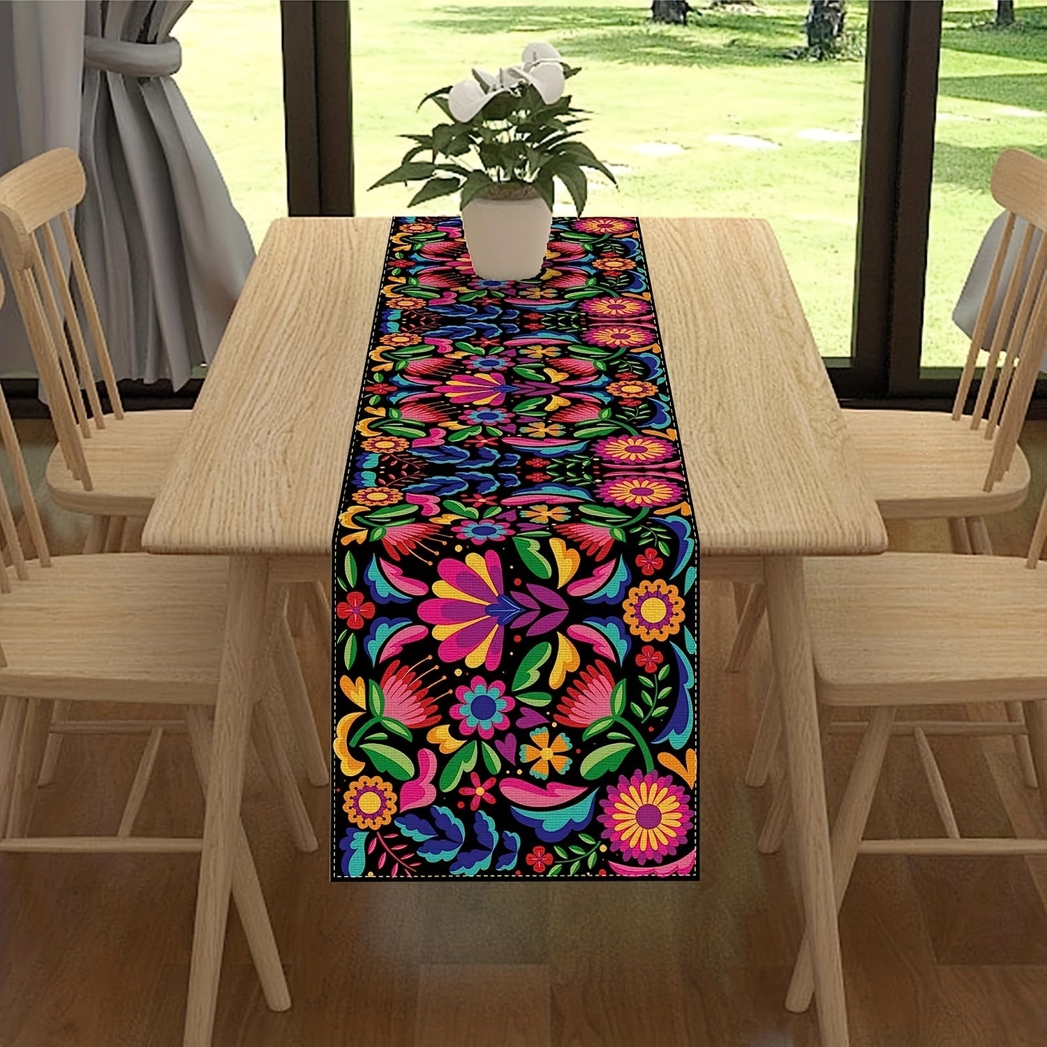 Mexican Style Table Runner Colorful Flowers Seasonal Anniversary Kitchen Dining