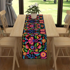 Mexican Style Table Runner Colorful Flowers Seasonal Anniversary Kitchen Dining