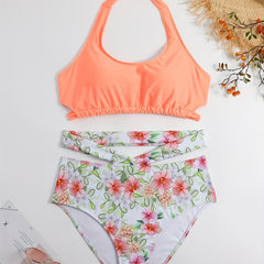 Floral Print Halter Neck Swimsuit Set