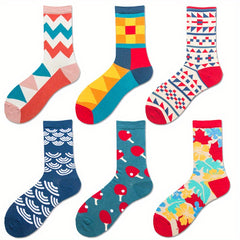 6 Pairs Geometric Pattern Socks Street Socks Women's Stockings