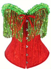 Christmas Sequin Tassel Lace Up Corset Bustier