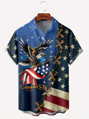 American Flag & Eagle Print Button Up Shirt