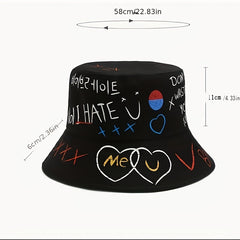 Unisex Graffiti Sunshade Bucket Hat Double-Sided Sun Hat