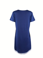 Lace NightDress Short Sleeve V Neck Pajama Dress Women's Sleepwear