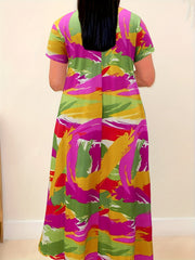 Women's Plus Painting Print Short Sleeve Round Neck Maxi Dress
