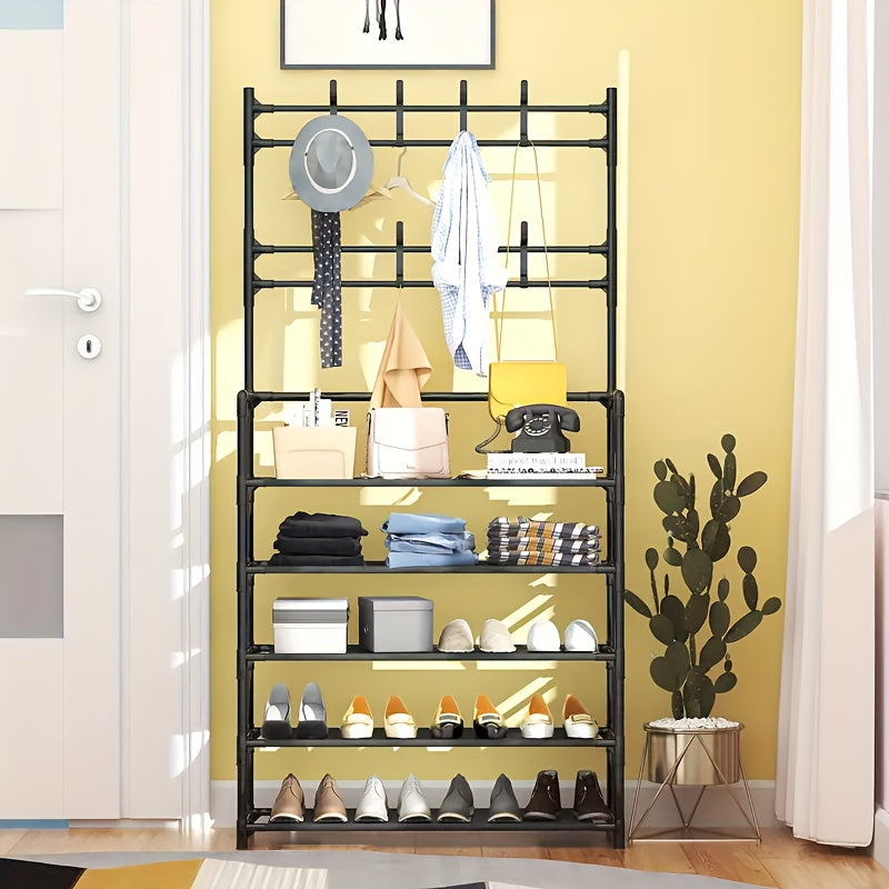 1pc Wide Entrance Coat Rack With 4 5 Storage Shelves And 8 Hooks