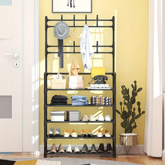 1pc Wide Entrance Coat Rack With 4 5 Storage Shelves And 8 Hooks