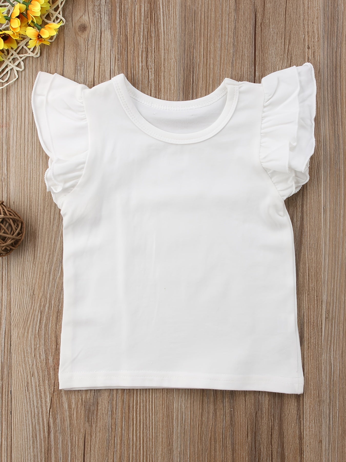 Baby Girls Ruffled Sleeveless T-shirt Crew Neck Basic Tee for Summer