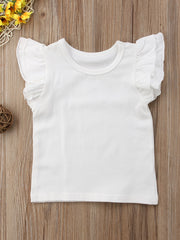 Baby Girls Ruffled Sleeveless T-shirt Crew Neck Basic Tee for Summer