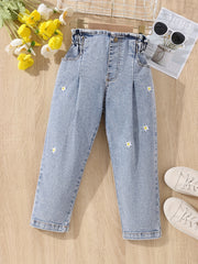 Girls' Daisy Embroidery Straight Leg Jeans For Kids