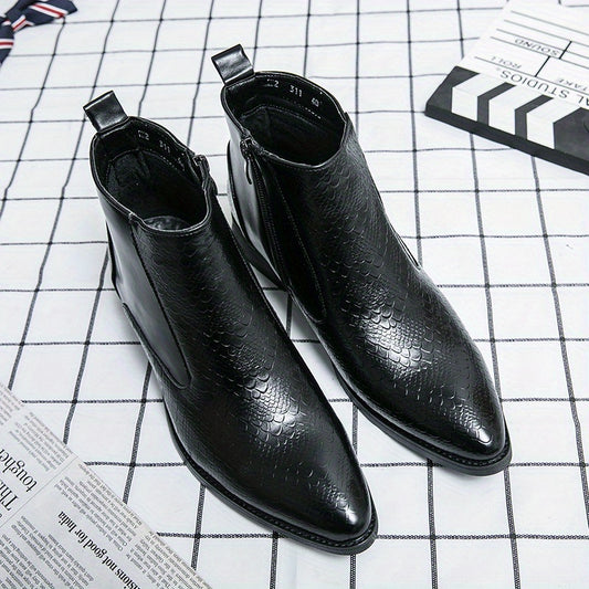 Men's Pointed Toe Ankle Boots, Side Zipper
